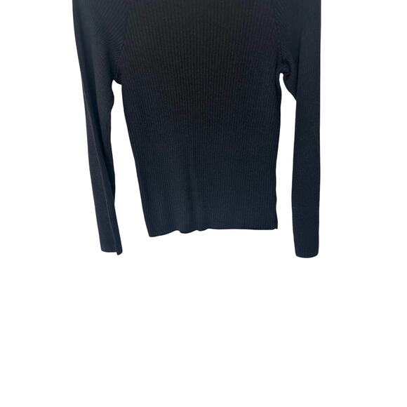 St. John Black Basic Ribbed Mock Neck Stretch Knit Long Sleeve Shirt Size Medium - Picture 4 of 9